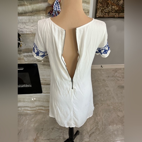 Lulus Tale to Tell Blue and Ivory Embroidered Shift Dress. - Picture 6 of 10